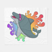 Dolphin beim Baden mit Schwimmbrille Fleecedecke (Vorderseite (Horizontal))