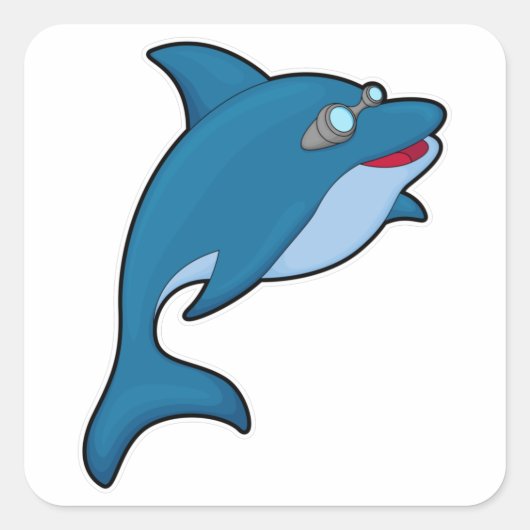 Dolphin beim Baden mit Schwimmbrille Quadratischer Aufkleber (Vorderseite)