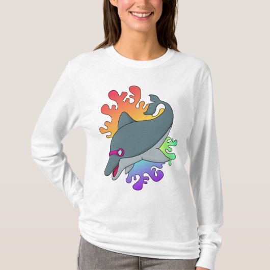 Dolphin beim Baden mit Schwimmbrille T-Shirt (Vorderseite)