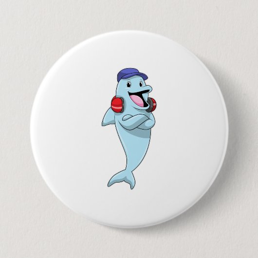 Dolphin beim Hören von Musik Button (Vorderseite)