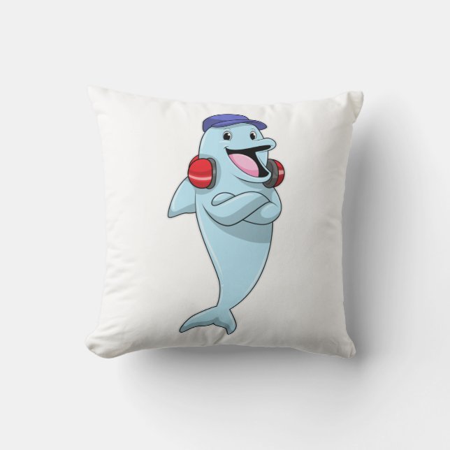 Dolphin beim Hören von Musik Kissen (Vorderseite)