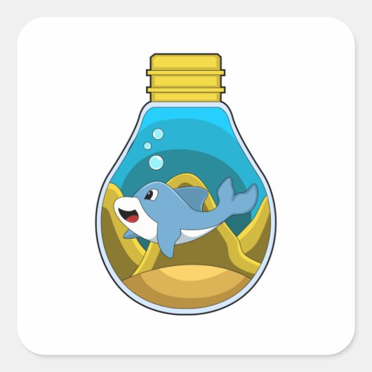 Dolphin beim Schwimmen im Aquarium Quadratischer Aufkleber (Vorderseite)