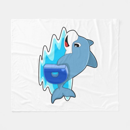 Dolphin beim Schwimmen mit Brief Fleecedecke (Vorderseite (Horizontal))