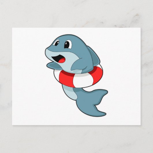 Dolphin beim Schwimmen mit dem Schwimmring Postkarte (Vorderseite)