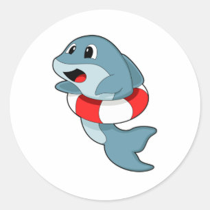 Dolphin beim Schwimmen mit dem Schwimmring Runder Aufkleber