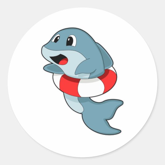 Dolphin beim Schwimmen mit dem Schwimmring Runder Aufkleber (Vorderseite)