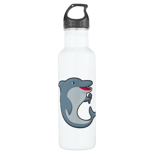 Dolphin beim Singen mit Mikrofon Edelstahlflasche (Vorderseite)