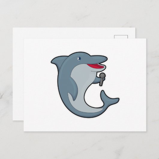 Dolphin beim Singen mit Mikrofon Postkarte (Vorne/Hinten)