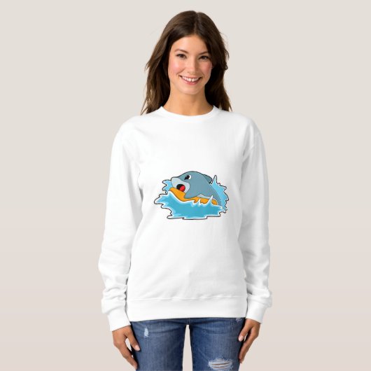 Dolphin beim Surfen mit Surfbrett Sweatshirt (Vorne ganz)