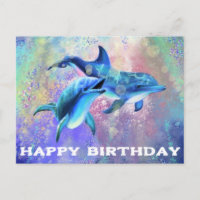 Dolphin Birthday Card mit Happy Family Delphinen