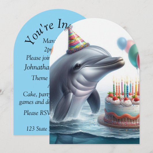 Dolphin Birthday Einladung (Vorne/Hinten)