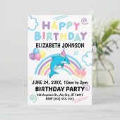 Dolphin Birthday Invitation in White Einladung (Stehend Vorderseite)