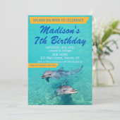 Dolphin birthday invitation Pool party invite Einladung (Stehend Vorderseite)