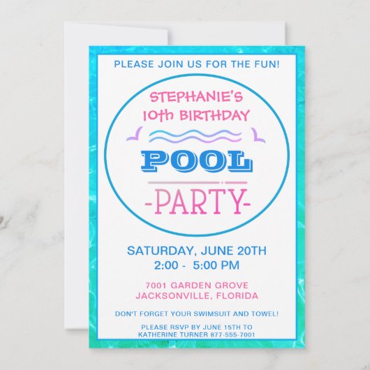 Dolphin Birthday Schwimmbad Party Einladung (Rückseite)