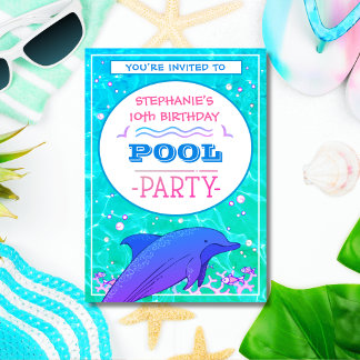 Dolphin Birthday Schwimmbad Party Einladung