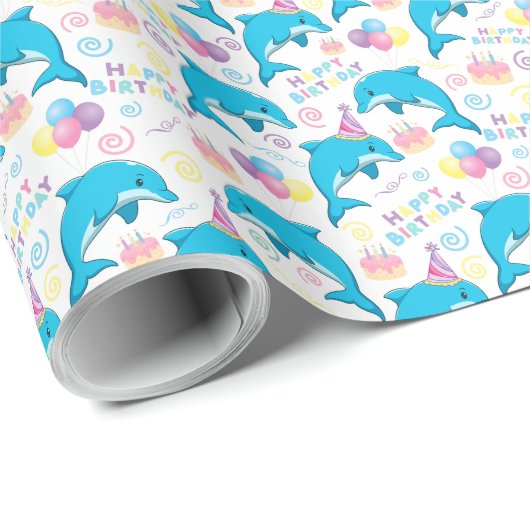 Dolphin Birthday Wrapping Paper Geschenkpapier (Rolleneckpunkt)