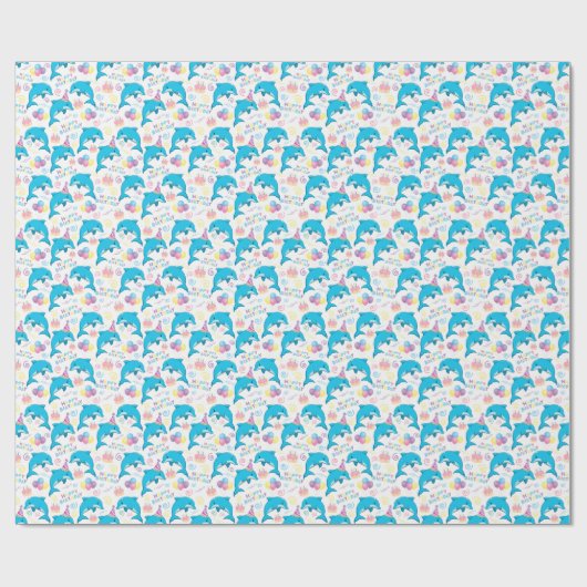 Dolphin Birthday Wrapping Paper Geschenkpapier (Flach)