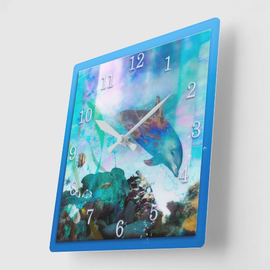 DOLPHIN BLUE OCEAN DIVERS QUADRATISCHE WANDUHR (Winkel)