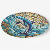Dolphin-Buntglas Pappteller (Schrägansicht)