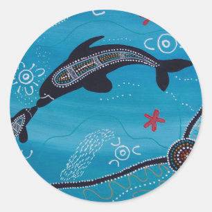 Dolphin & Calf Dreaming Runder Aufkleber
