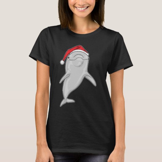 Dolphin Christmas Weihnachtsmannmütze T-Shirt (Vorderseite)