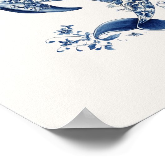 Dolphin - Coastal Blue on Beige Wall Art Poster (Ecke)