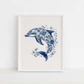 Dolphin - Coastal Blue on Beige Wall Art Poster