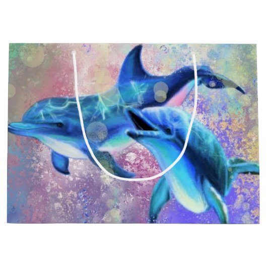 Dolphin Couple Gift Bag Love Große Geschenktüte (Vorderseite)