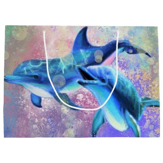Dolphin Couple Gift Bag Love Große Geschenktüte (Rückseite)