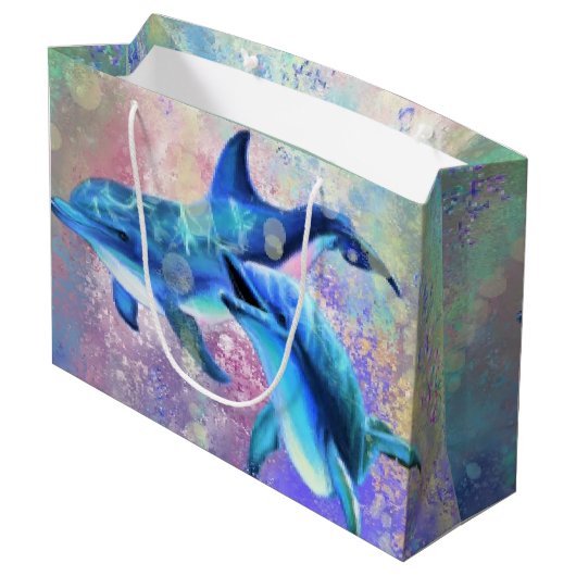 Dolphin Couple Gift Bag Love Große Geschenktüte (Rückseite Schrägansicht)