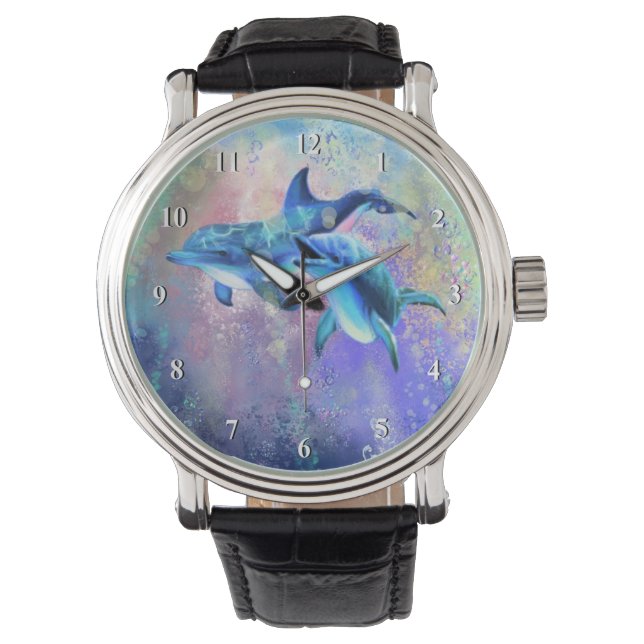 Dolphin Couple Watch Happy Family Armbanduhr (Vorderseite)