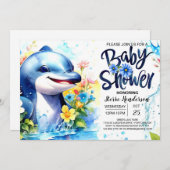 Dolphin Dance Deep Blue Boy Baby Dusche Einladung (Vorne/Hinten)