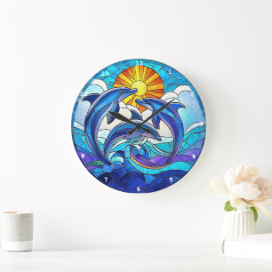 Dolphin Dance of Light" - verketteter Glass Ocean Große Wanduhr