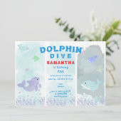 Dolphin Dive Aquarium Ocean Swim Kindergeburtstag Einladung (Stehend Vorderseite)