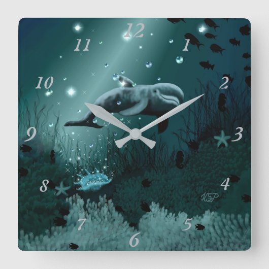 Dolphin Dream Quadratische Wanduhr (Vorderseite)