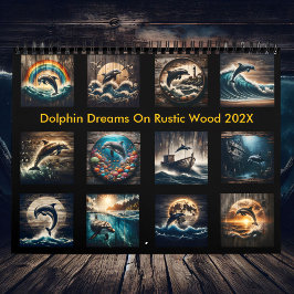 Dolphin Dreams on Rustic Wood 2025 Kalender