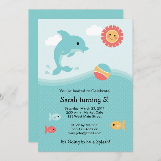 Dolphin-Einladung Einladung (Vorne/Hinten)