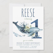 Dolphin Einladung zum 1. Geburtstag (Vorderseite)