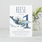 Dolphin Einladung zum 1. Geburtstag (Stehend Vorderseite)