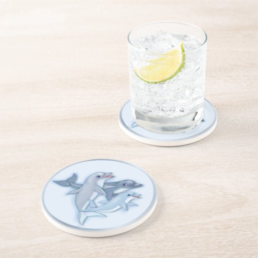 Dolphin-Familie Sandstein Untersetzer (Seite)