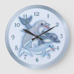 Dolphin-Familie Schwimmen Große Wanduhr