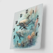 Dolphin Fantasy 6 Quadratische Wanduhr (Winkel)