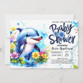 Dolphin Fantasy Aquatic Boy Baby Showdusche Einladung (Vorderseite)