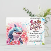 Dolphin Fantasy Pink Girl's Baby Shower Einladung (Stehend Vorderseite)