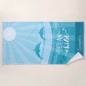 Dolphin Fish Ocean Waves Personalisiert Strandtuch (Vorderseite)