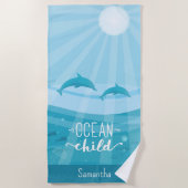 Dolphin Fish Ocean Waves Personalisiert Strandtuch (Vorderseite)