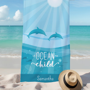 Dolphin Fish Ocean Waves Personalisiert Strandtuch