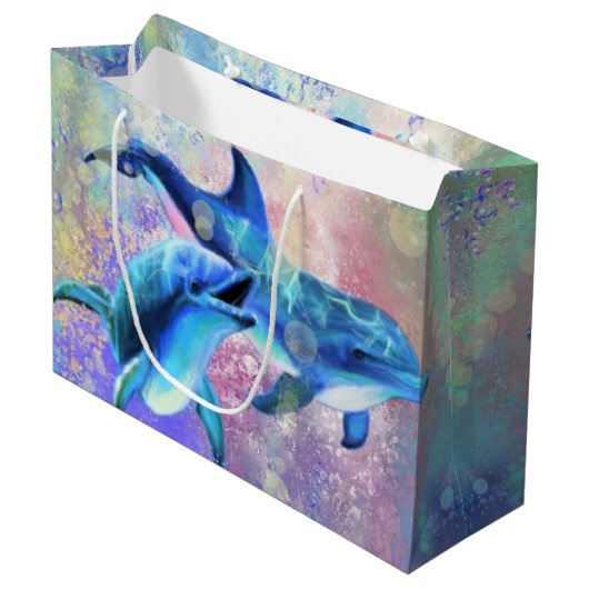 Dolphin Gift Bag Happy Couple Liebe Große Geschenktüte (Vorderseite Schrägansicht)