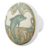 Dolphin Green Cream & Gold Art Deco Nouveau Ocean Keramikknauf (Rechts)