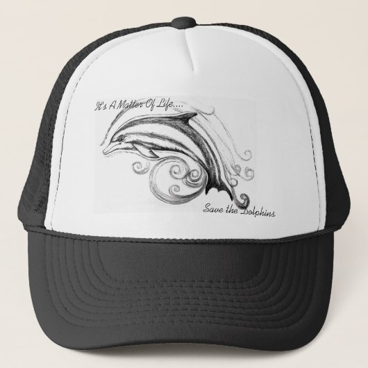 Dolphin Hat in Schwarz und Weiß Truckerkappe (Vorderseite)
